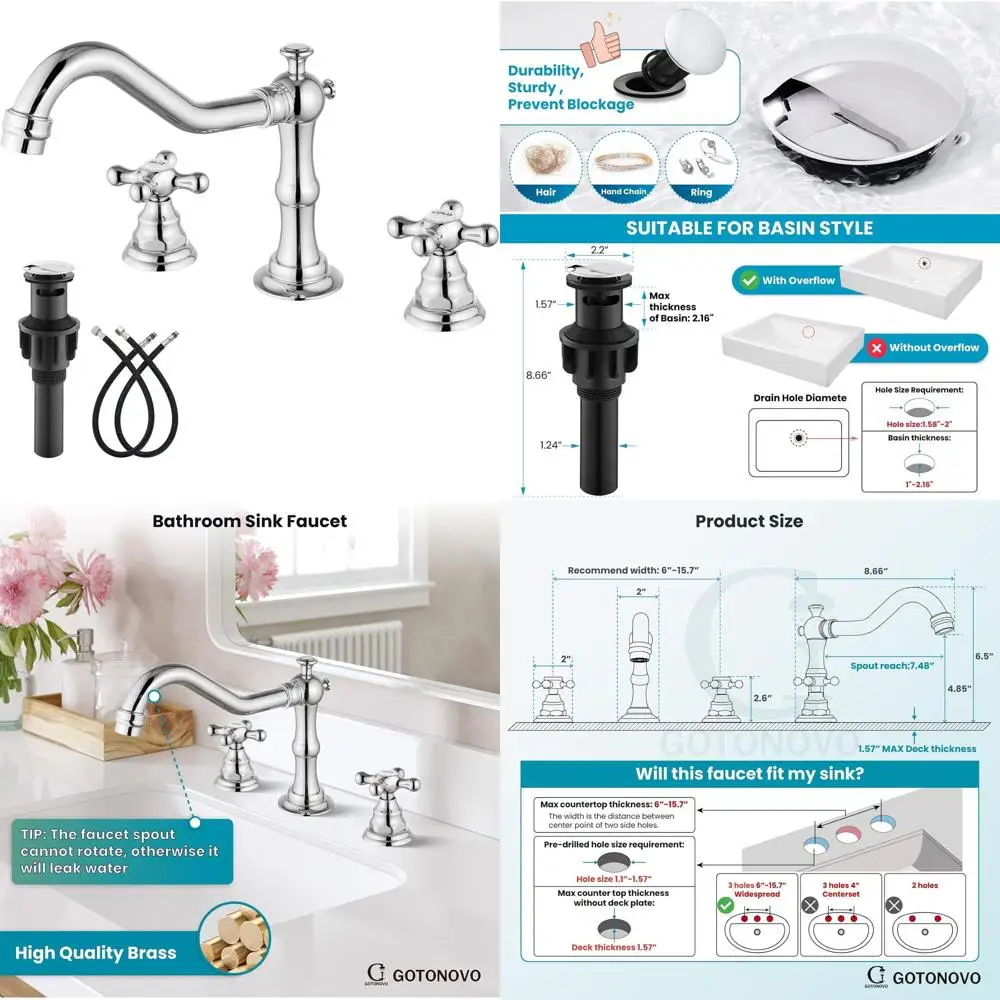 8 Inch Widespread Vintage 3-Hole Bathroom Sink Faucet with Pop-Up Drain and Hot/Cold Labels in Polished Chrome
8 Inch Widespread Vintage 3-Hole Bathroom Sink Faucet with Pop-Up Drain and Hot/Cold Labels in Polished Chrome