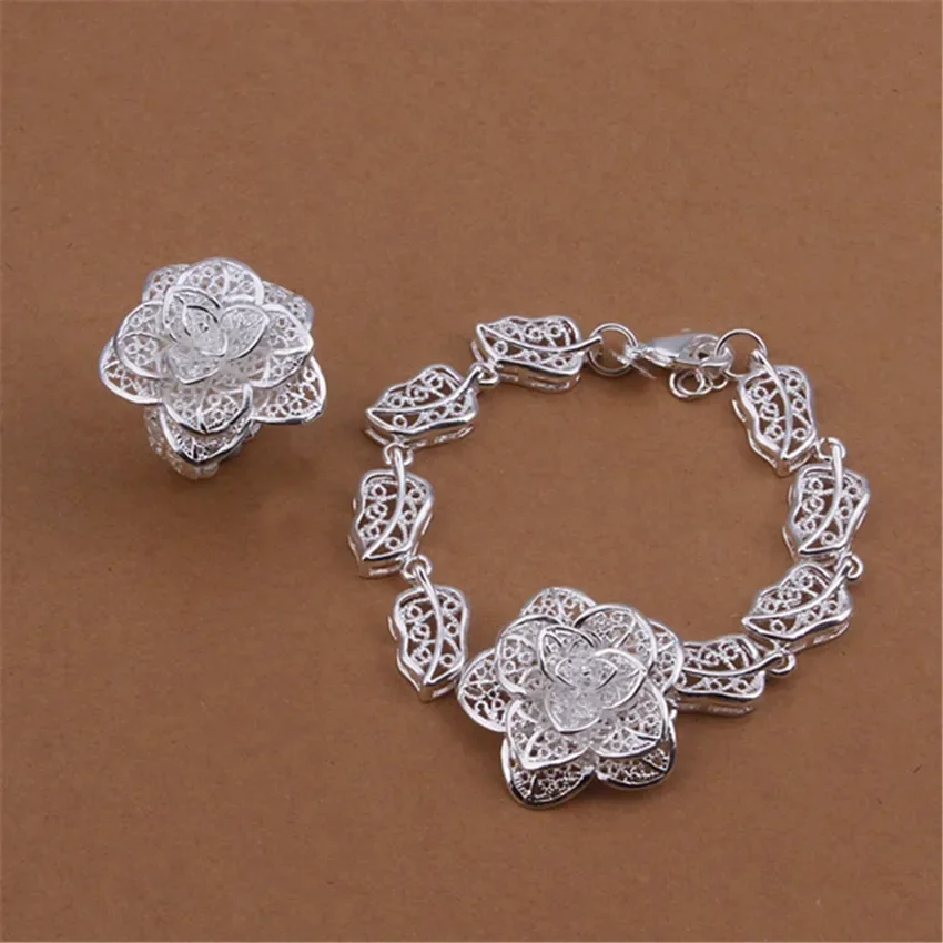 new high quality Silver Plated jewelry set fashion women charm Refined elegant hollow big flowers Bracelets Ring S442
new high quality Silver Plated jewelry set fashion women charm Refined elegant hollow big flowers Bracelets Ring S442