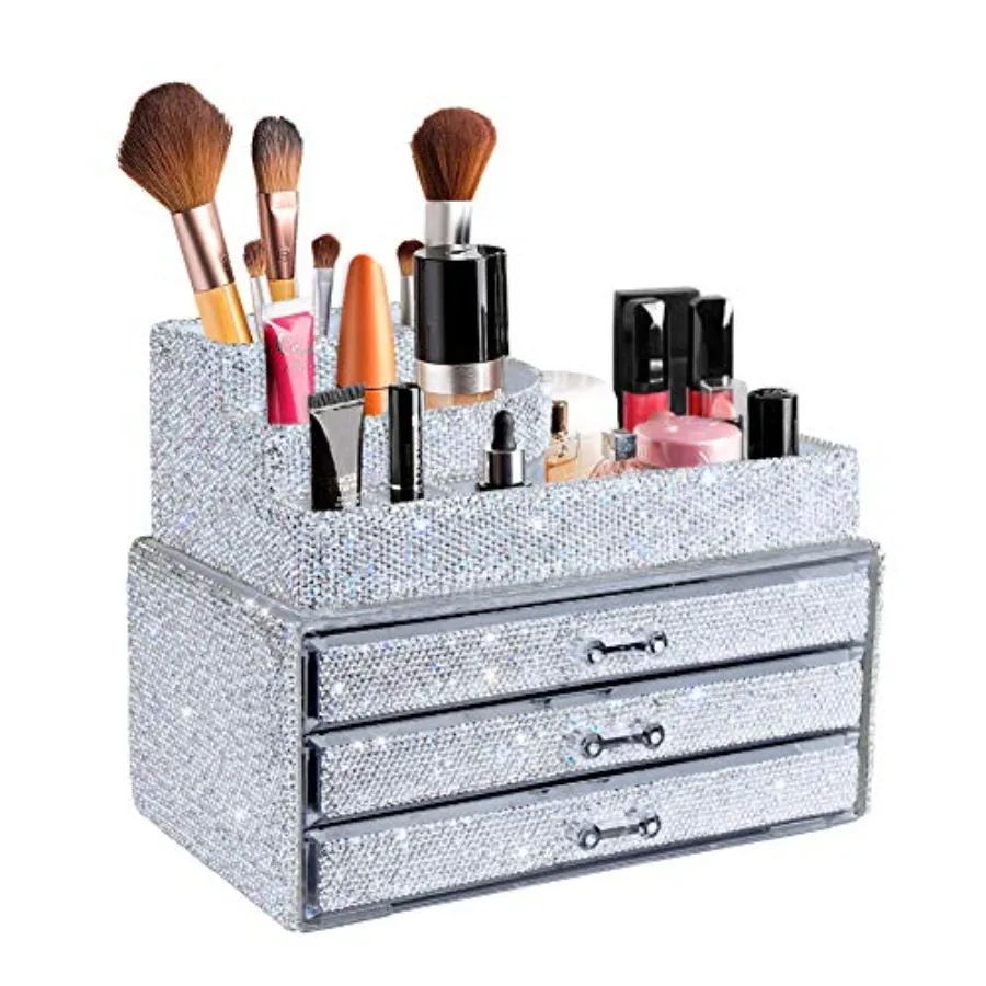 Makeup Organizers Drawer Bling Diamond, Countertop Jewelry Cosmetic Storage Display Boxes, Makeup Brush Holder, 2 Pieces Set Pu
Makeup Organizers Drawer Bling Diamond, Countertop Jewelry Cosmetic Storage Display Boxes, Makeup Brush Holder, 2 Pieces Set Pu