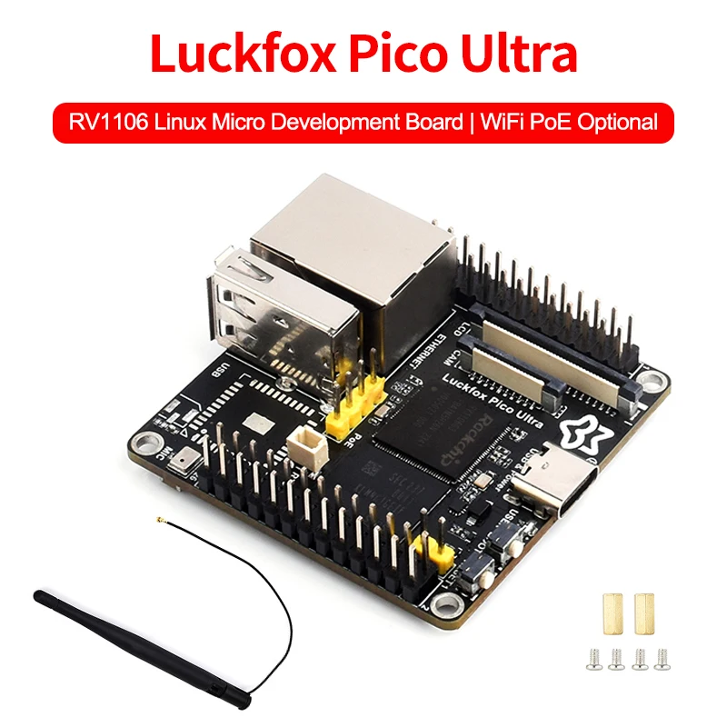 Luckfox Pico Ultra RV1106 Linux Micro Development Board Integrates ARM Cortex-A7/RISC-V MCU/NPU/ISP Processors WiFi PoE Optional
Luckfox Pico Ultra RV1106 Linux Micro Development Board Integrates ARM Cortex-A7/RISC-V MCU/NPU/ISP Processors WiFi PoE Optional