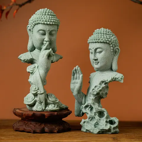 Buddhist Statue Desktop Decoration Tablescape Decoration Home Zen Statue Green Sandstone