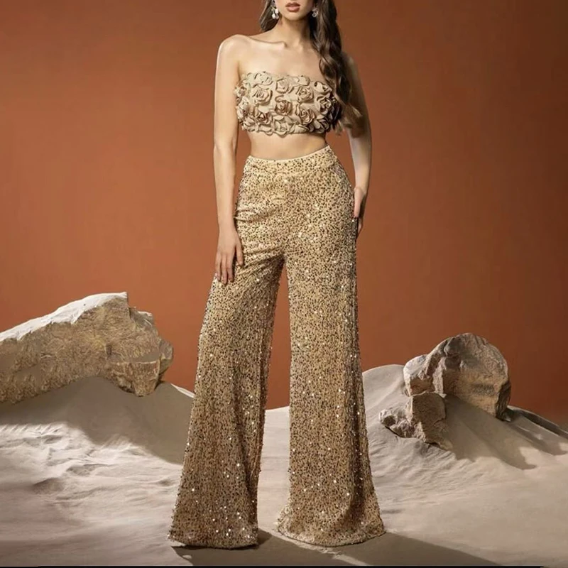 OMSJ 2026 New Arrival Fashion Shiny Sequined Pants For Women Stylish Solid Casual Mid-waisted Wide Leg Trousers Party Streetwear
OMSJ 2026 New Arrival Fashion Shiny Sequined Pants For Women Stylish Solid Casual Mid-waisted Wide Leg Trousers Party Streetwear
