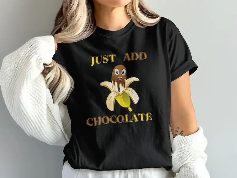Fun Banana Just Add Chocolate T-Shirt, Cute Cartoon Food Graphic Tee, Novelty Chocolate Lover Shirt, Humorous Foodie T-Shirt
Fun Banana Just Add Chocolate T-Shirt, Cute Cartoon Food Graphic Tee, Novelty Chocolate Lover Shirt, Humorous Foodie T-Shirt