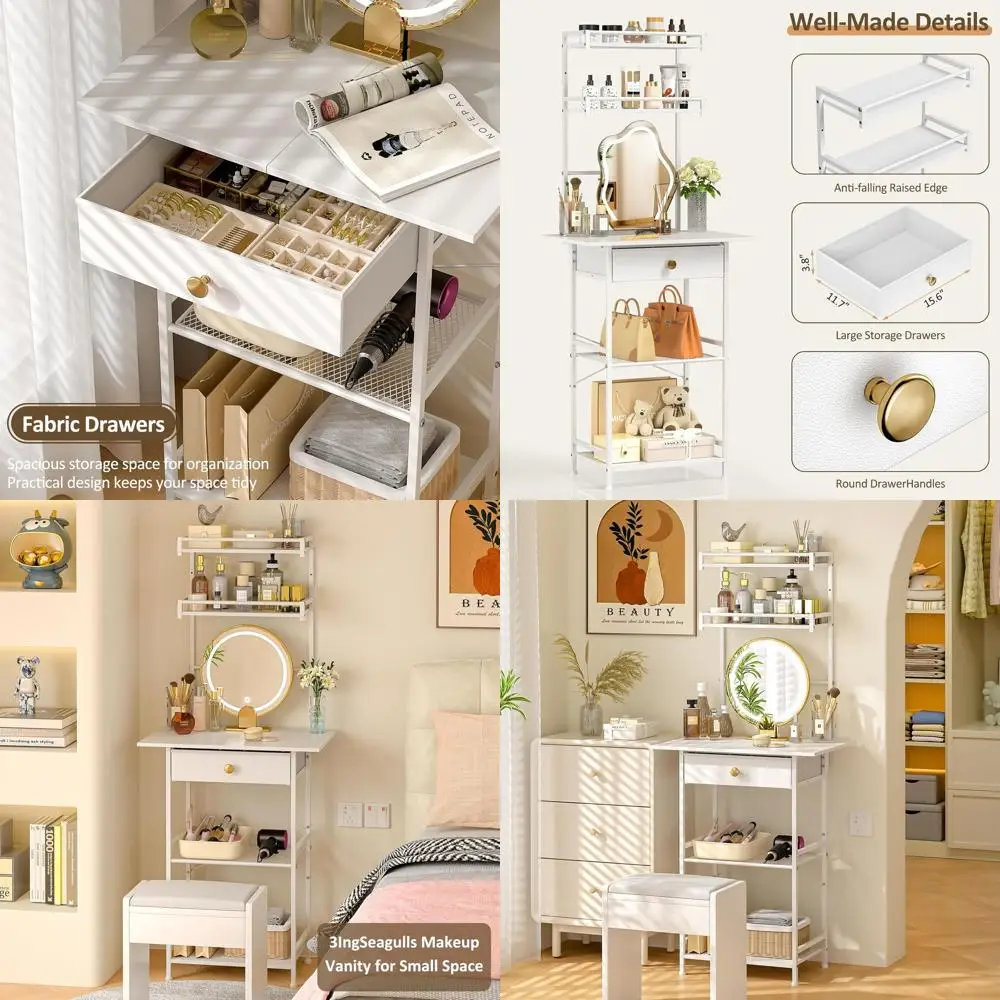 Компактный белый туалетный столик с тканевыми ящиками, небольшой туалетный столик для макияжа и хранения, идеально подходит для небольших помещений, 23,6 дюйма
Компактный белый туалетный столик с тканевыми ящиками, небольшой туалетный столик для макияжа и хранения, идеально подходит для небольших помещений, 23,6 дюйма