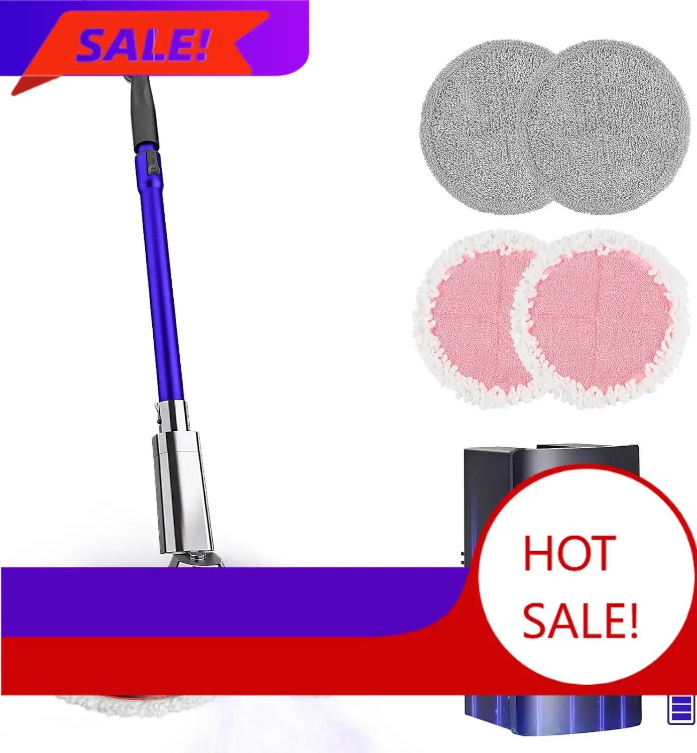 Electric Mop with Detachable Battery & 300ml Water Tank, Spin Mop with LED Headlight and Sprayer, for Hardwood, Tile, Laminate
Electric Mop with Detachable Battery & 300ml Water Tank, Spin Mop with LED Headlight and Sprayer, for Hardwood, Tile, Laminate