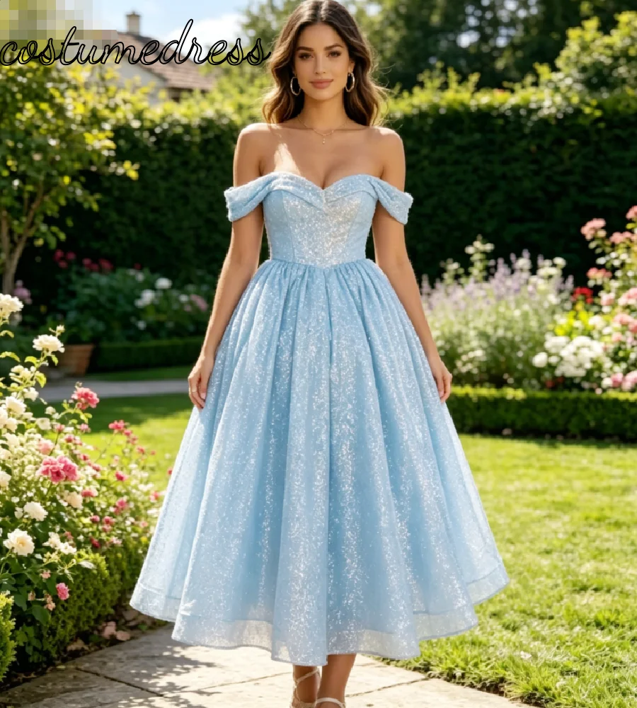 Light Blue Off The Shoulder Midi Prom Dress Elegant Short A Line Sequin Tulle Tea Length Evening Gowns Sexy Homecoming Cocktail
Light Blue Off The Shoulder Midi Prom Dress Elegant Short A Line Sequin Tulle Tea Length Evening Gowns Sexy Homecoming Cocktail