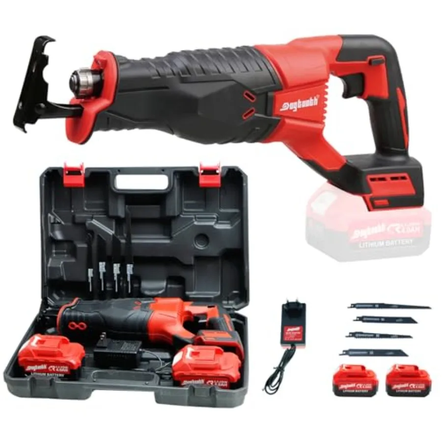 Cordless Reciprocating Saw Kit - 21V Brushless Sawzall with 2 * 4.0Ah Batteries and Fast Charger Speed 3000 RPM 4 Saw Blades an
Cordless Reciprocating Saw Kit - 21V Brushless Sawzall with 2 * 4.0Ah Batteries and Fast Charger Speed 3000 RPM 4 Saw Blades an