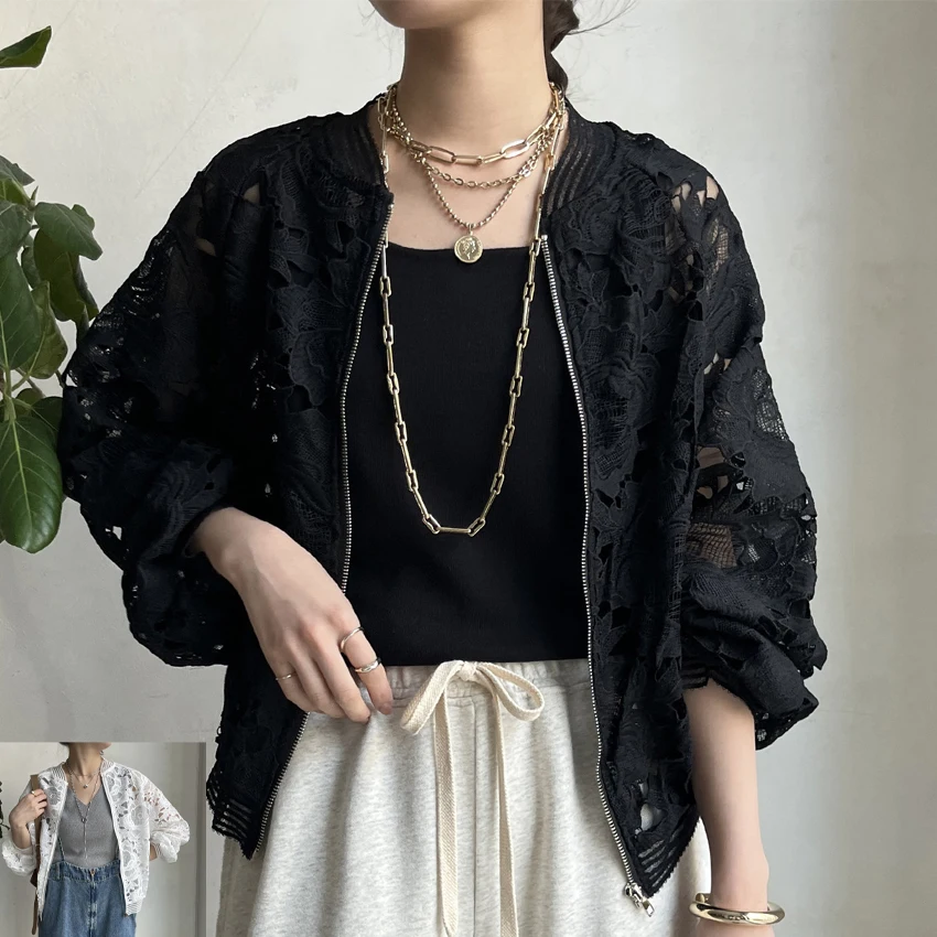 Coigarsam Women's Lace Embroidery Coats - Open Stitch, Lightweight Spring Outerwear, Versatile Black Jacket
Coigarsam Women's Lace Embroidery Coats - Open Stitch, Lightweight Spring Outerwear, Versatile Black Jacket