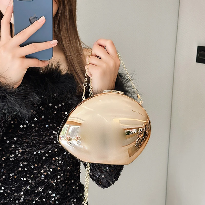 Acrylic Shell Shape Clutch Bag Women Evening Party Luxury Designer Metal Shiny Purse Handbag Wholesale Small Shoulder Bag
Acrylic Shell Shape Clutch Bag Women Evening Party Luxury Designer Metal Shiny Purse Handbag Wholesale Small Shoulder Bag