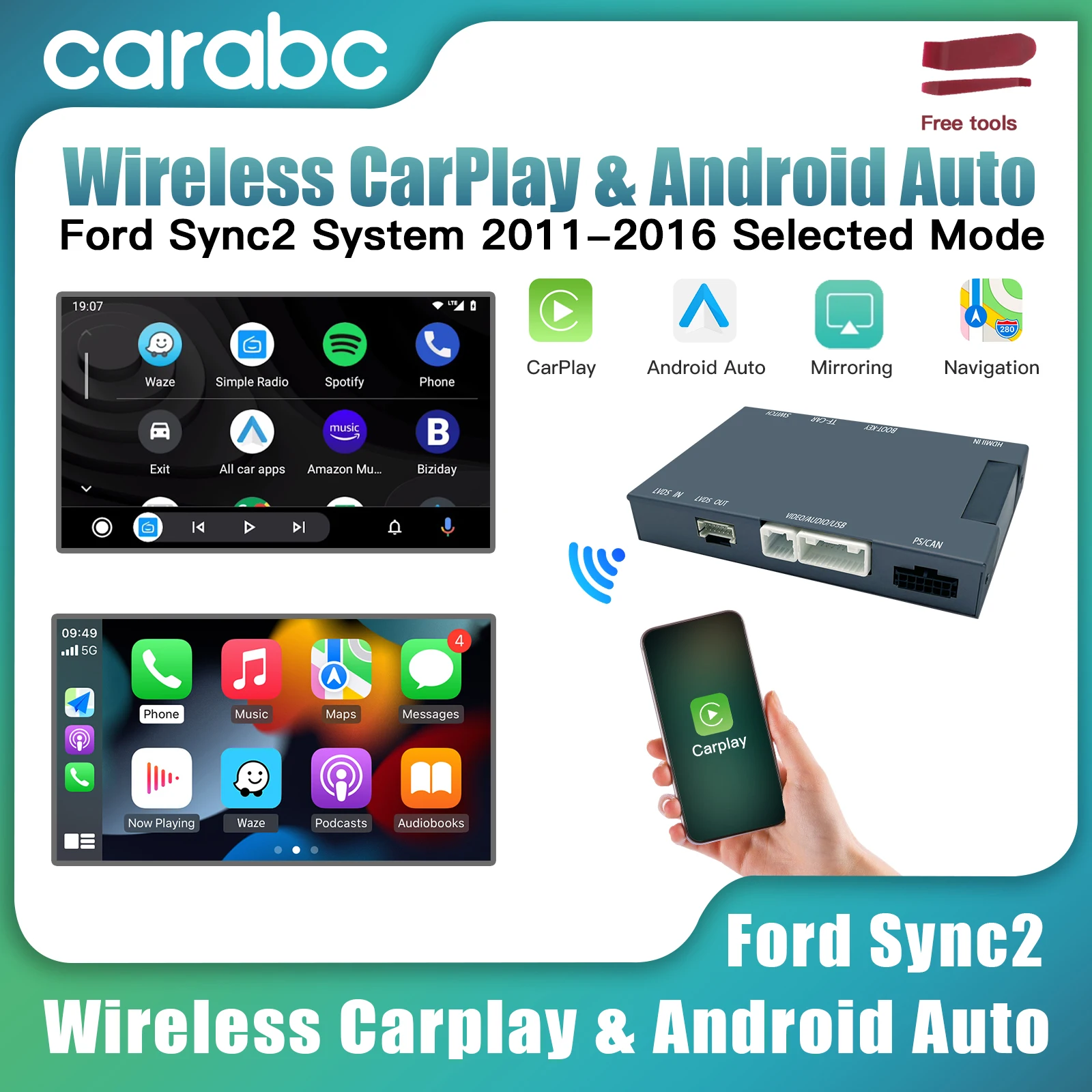 CARABC Wireless Carplay Android Auto for Ford Sync2 System 2011-2016 Explorer Focus Fiesta C-max Edge F150 Fusion Taurus BOX
CARABC Wireless Carplay Android Auto for Ford Sync2 System 2011-2016 Explorer Focus Fiesta C-max Edge F150 Fusion Taurus BOX
