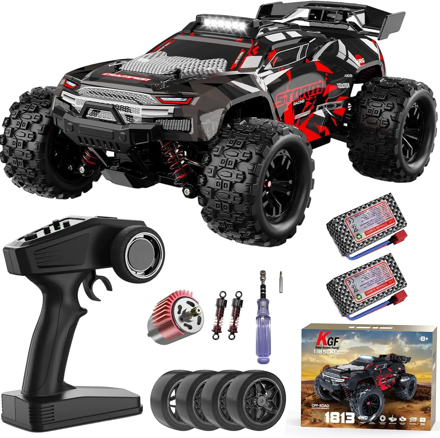 1:18 Scale 4WD RC Monster Truck for Adults - 2.4GHz 40KPH Fast Remote Control Car with Drift Wheels, 2 Rechargeable Batteries, All Terrain Off Road
1:18 Scale 4WD RC Monster Truck for Adults - 2.4GHz 40KPH Fast Remote Control Car with Drift Wheels, 2 Rechargeable Batteries, All Terrain Off Road