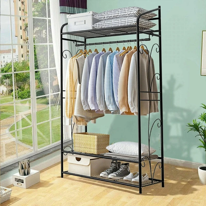 Metal Clothes Rack Stand Heavy Duty Garment Rail with 2 Storage Shelves for Shoes & Closet Organization
Metal Clothes Rack Stand Heavy Duty Garment Rail with 2 Storage Shelves for Shoes & Closet Organization