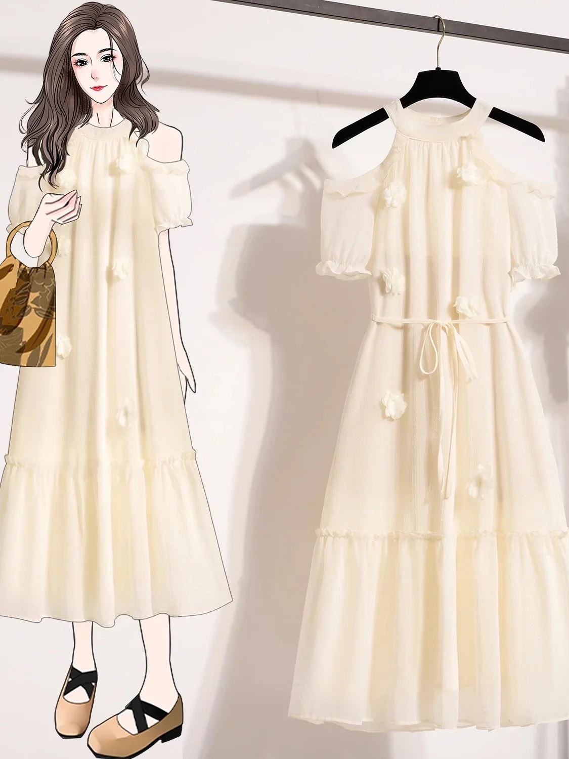 Shoulder Bared 3D Flower Hanging Neck Long Skirt Dress Summer New Style High Waist A-Line Korean Version for plus Size Women
Shoulder Bared 3D Flower Hanging Neck Long Skirt Dress Summer New Style High Waist A-Line Korean Version for plus Size Women
