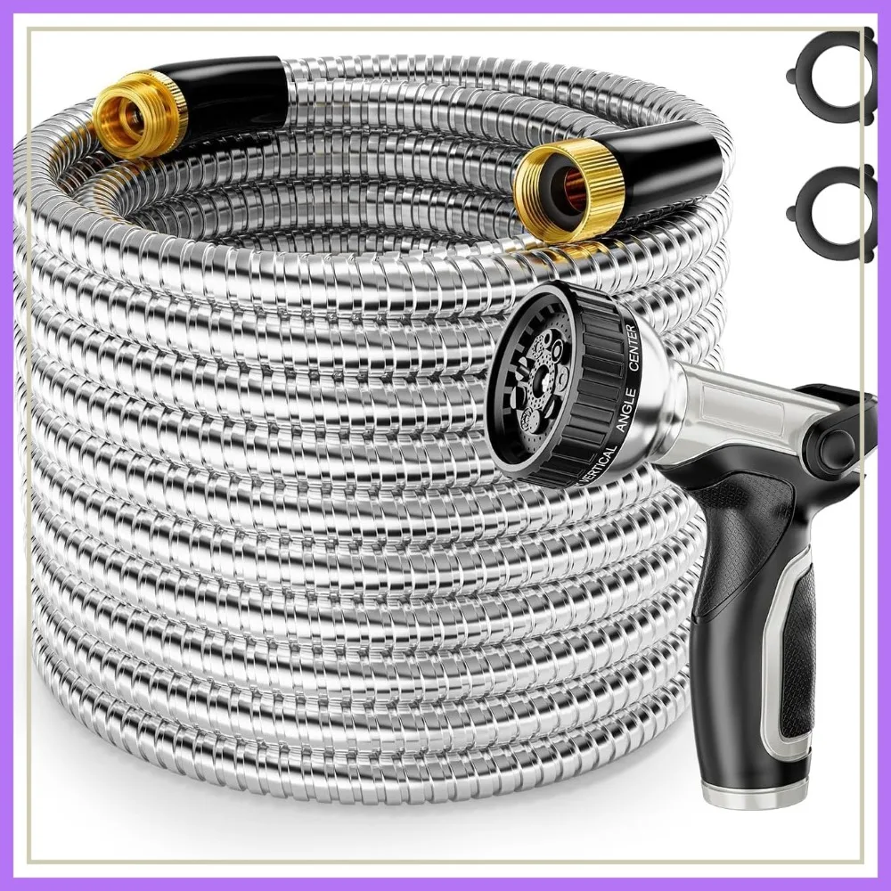 1/2" 100FT Stainless Steel Garden Hose with Heavy Duty Metal Nozzle - Flexible, Never Kink & Tangle, Puncture Resistant for Yard & Lawn
1/2" 100FT Stainless Steel Garden Hose with Heavy Duty Metal Nozzle - Flexible, Never Kink & Tangle, Puncture Resistant for Yard & Lawn