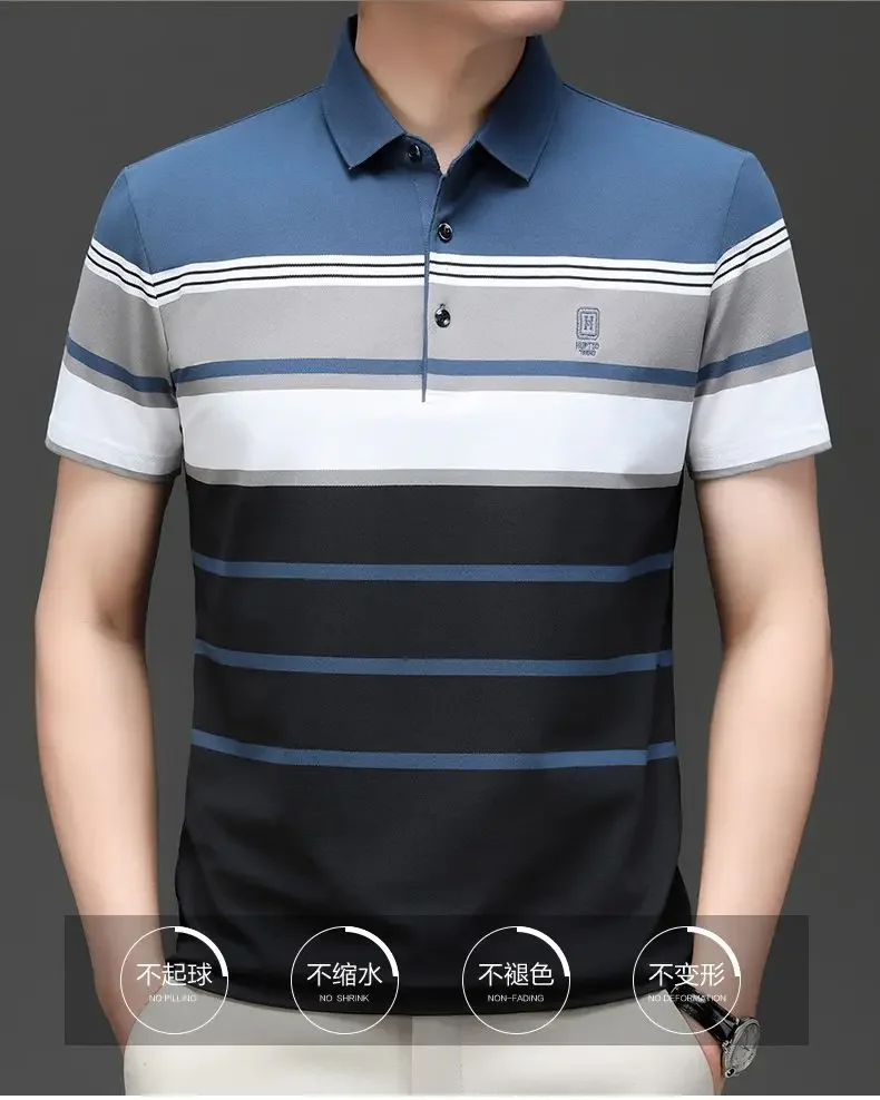 Business Embroidered Short-sleeved T-shirt Casual Striped Lapel Middle-aged and Young Loose Men's Polo Shirt Top
Business Embroidered Short-sleeved T-shirt Casual Striped Lapel Middle-aged and Young Loose Men's Polo Shirt Top