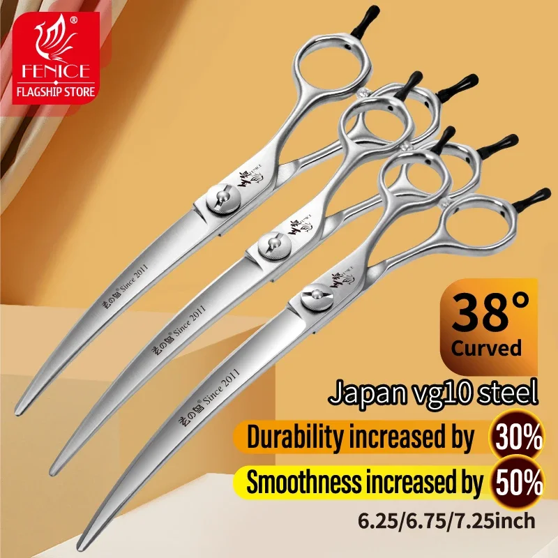 Fenice King Series JPVG10 6.25/6.75/7.25 Inch Pet Dog Grooming Scissors Professional 38° Curved Shears for Animal Hair Cutting
Fenice King Series JPVG10 6.25/6.75/7.25 Inch Pet Dog Grooming Scissors Professional 38° Curved Shears for Animal Hair Cutting
