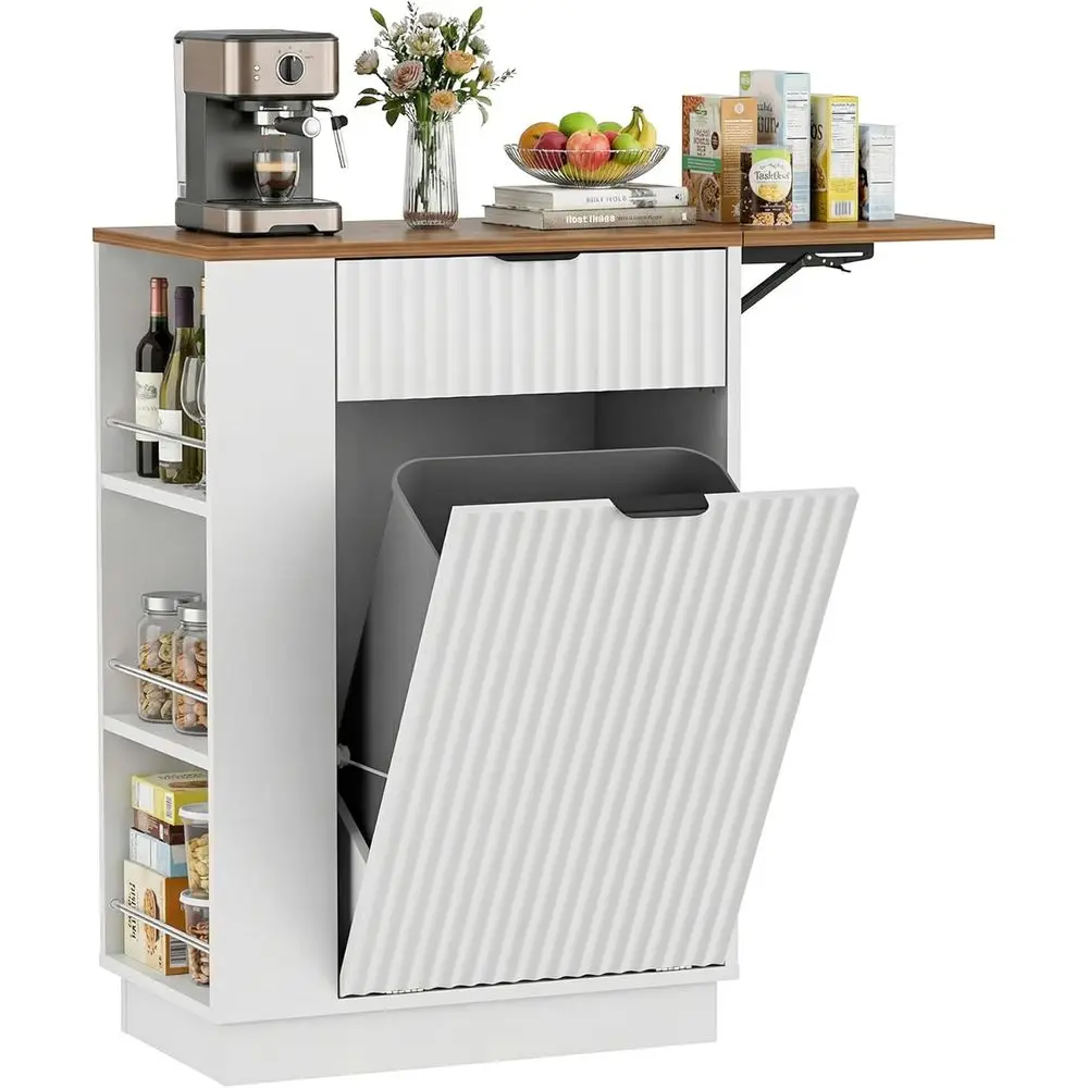 10 Gallon -Out Trash Can Cabinet with Drop Lea, Der and 3 Side Shelves, Hidden Kitchen Island Storage, White.
10 Gallon -Out Trash Can Cabinet with Drop Lea, Der and 3 Side Shelves, Hidden Kitchen Island Storage, White.