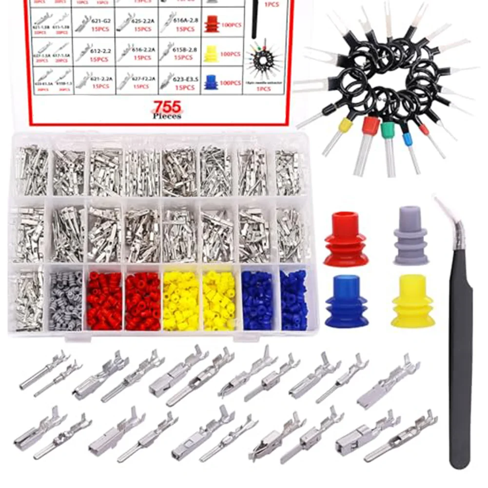 and Reliable 755Pcs Terminal Pins Wire Harness Pins Male Female CAR Electrical Connector Kit Easy to Disconnect
and Reliable 755Pcs Terminal Pins Wire Harness Pins Male Female CAR Electrical Connector Kit Easy to Disconnect