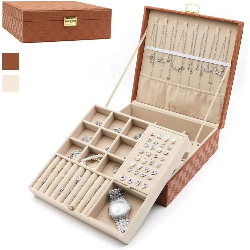 Jewelry Organizer Box, 2 Layers Large Leather Jewels Storage Case for Earring, Rings, Necklaces, Bracelets, Big and Small Jewell
Jewelry Organizer Box, 2 Layers Large Leather Jewels Storage Case for Earring, Rings, Necklaces, Bracelets, Big and Small Jewell