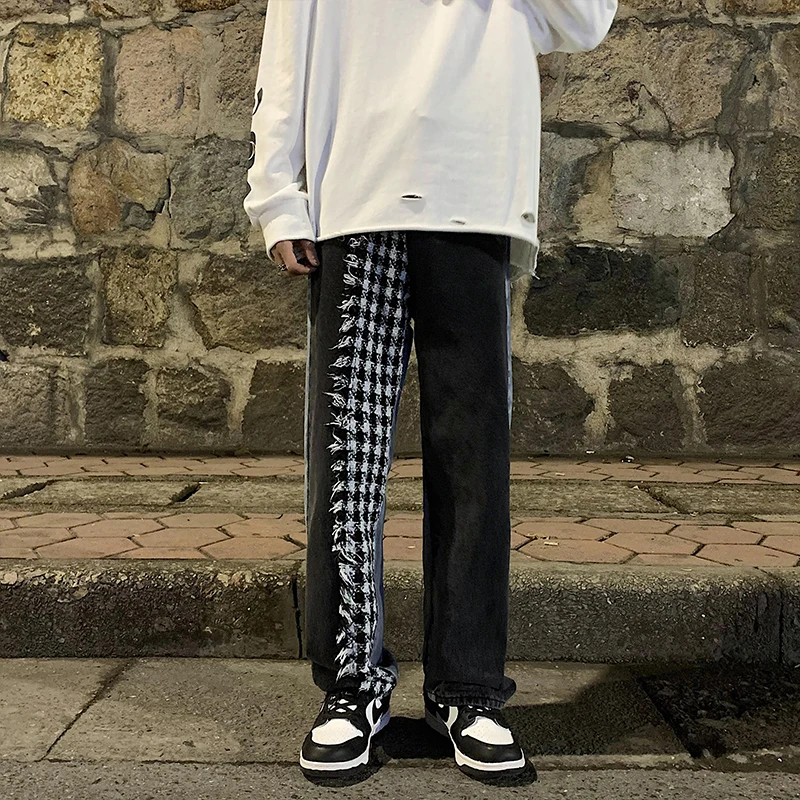 Spring Autumn Plaid Jean Pants Male Patchwork Denim Pants Men Straight Loose Hip Hop Jeans High Street Mopping Trousers
Spring Autumn Plaid Jean Pants Male Patchwork Denim Pants Men Straight Loose Hip Hop Jeans High Street Mopping Trousers