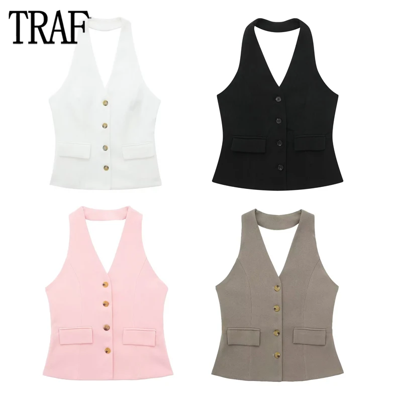 TRAF off Shoulder Halter Vests for Women Button Sleeveless Vest Woman Summer Backless Top Female Streetwear Casual Women's Vests
TRAF off Shoulder Halter Vests for Women Button Sleeveless Vest Woman Summer Backless Top Female Streetwear Casual Women's Vests