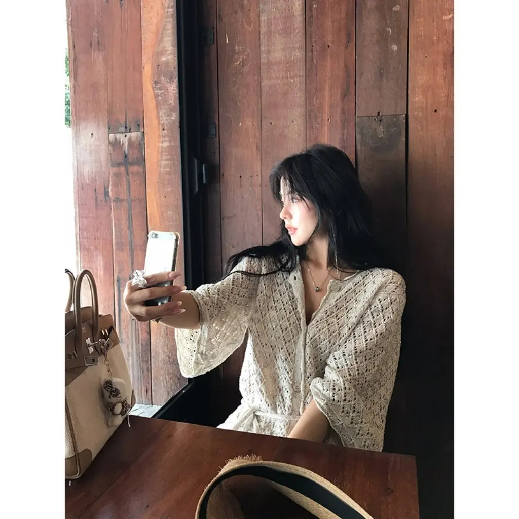 Льняной кардиган ручной работы со средними рукавами, перламутровый хлопковый вязаный кардиган с вырезом, связанный крючком для женщин 
Льняной кардиган ручной работы со средними рукавами, перламутровый хлопковый вязаный кардиган с вырезом, связанный крючком для женщин