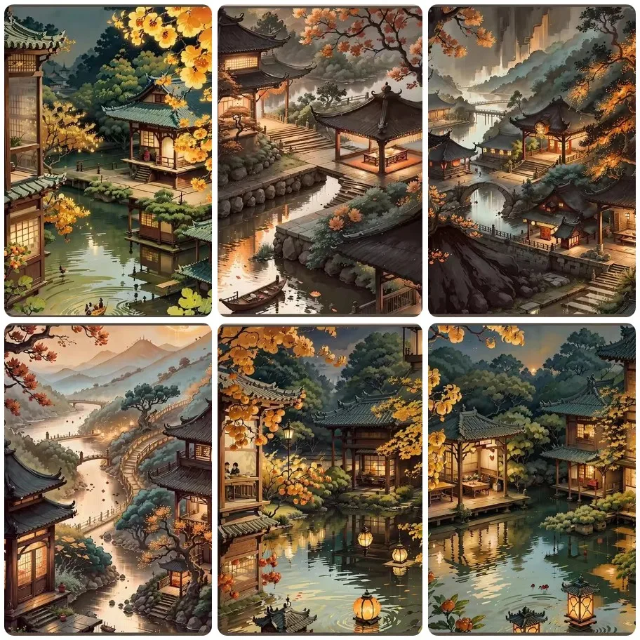 DIY Autumn Ancient Water Town Jigsaw Puzzle, Golden Osmanthus Pavilion Canal Lantern Chinese Style Landscape Wall Decor
DIY Autumn Ancient Water Town Jigsaw Puzzle, Golden Osmanthus Pavilion Canal Lantern Chinese Style Landscape Wall Decor