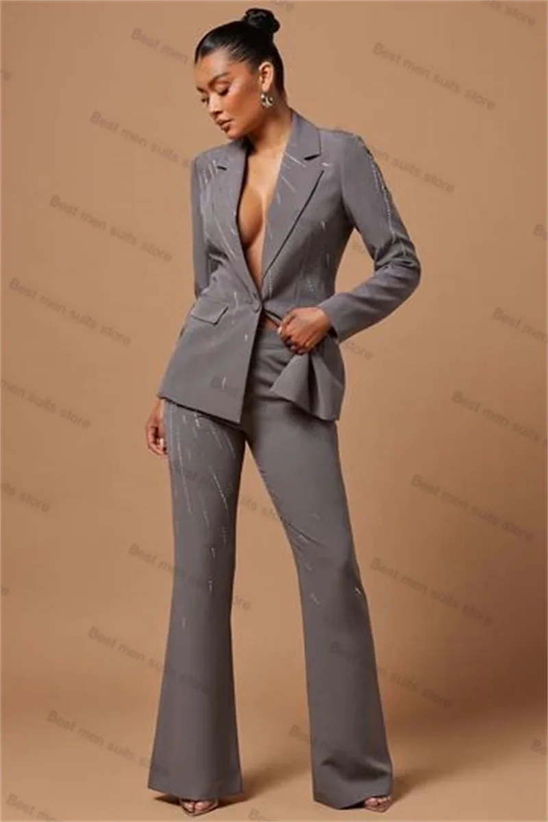 Grey Women Suit Set 2 Piece Beaded Blazer+Pants Trousers Formal Office Business Jacket Customized Wedding Tuxedos Cotton Coat
Grey Women Suit Set 2 Piece Beaded Blazer+Pants Trousers Formal Office Business Jacket Customized Wedding Tuxedos Cotton Coat