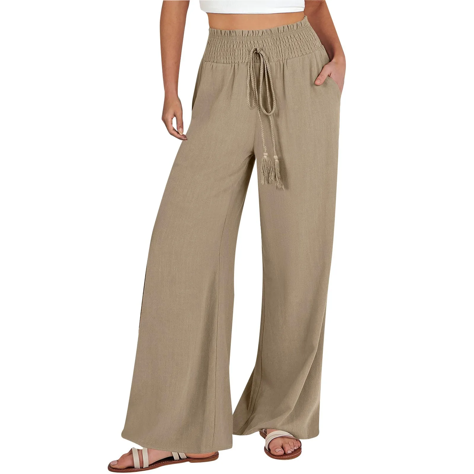 Women High Waist Sport Casual Cotton Linen Long Pants High Waist Drawstring Loose Wide Leg Straight Trousers Pantalones De Mujer
Women High Waist Sport Casual Cotton Linen Long Pants High Waist Drawstring Loose Wide Leg Straight Trousers Pantalones De Mujer