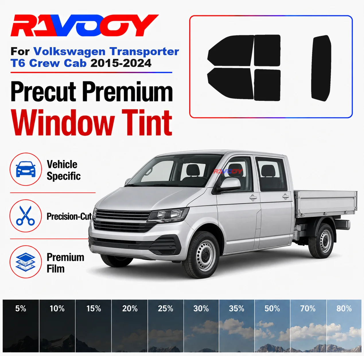 Premium Precut Window Tint Kit Front Rear Windows For Volkswagen Transporter T6 Crew Cab 2015-2024 Car Solar Nano Ceramic Film
Premium Precut Window Tint Kit Front Rear Windows For Volkswagen Transporter T6 Crew Cab 2015-2024 Car Solar Nano Ceramic Film