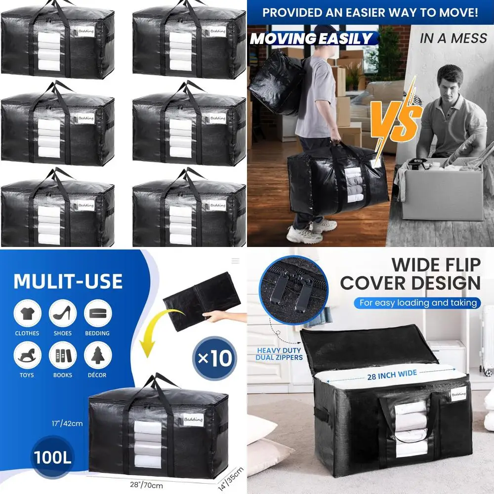 10 Pack Black Heavy-Duty Extra Large Storage Bags with Clear Window and Wrap-Around Handles for Space-Saving Organization
10 Pack Black Heavy-Duty Extra Large Storage Bags with Clear Window and Wrap-Around Handles for Space-Saving Organization