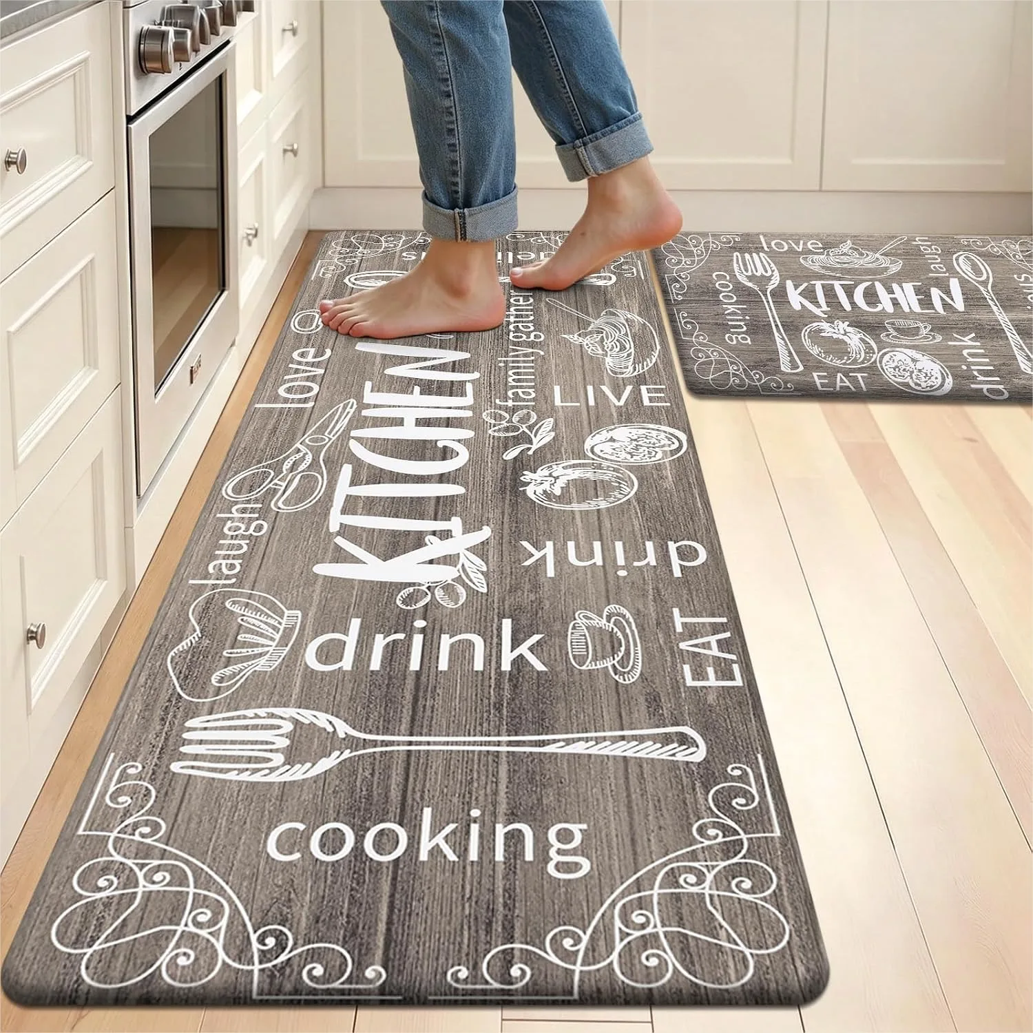 Kitchen Rugs Set of 2 Cushioned Anti Fatigue Mats with Non Slip Backing for Standing Desk Sink Stove Laundry Room Brown
Kitchen Rugs Set of 2 Cushioned Anti Fatigue Mats with Non Slip Backing for Standing Desk Sink Stove Laundry Room Brown