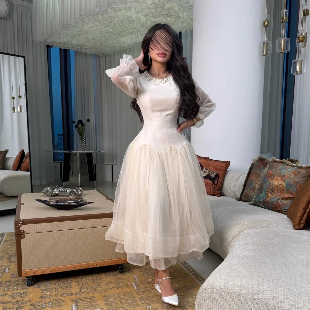 Customized Beige Modest High Quality Pearl Pleat Ruched A-line Scoop Neck Ankle Length Evening Dresses High Quality for Woman
Customized Beige Modest High Quality Pearl Pleat Ruched A-line Scoop Neck Ankle Length Evening Dresses High Quality for Woman