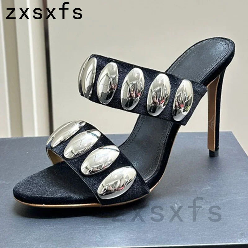 New Suede Leather Slides High Heel Summer Slippers Women Metal Decor Dress Shoes For Woman 2024 Sandalias Mujer Size43
New Suede Leather Slides High Heel Summer Slippers Women Metal Decor Dress Shoes For Woman 2024 Sandalias Mujer Size43