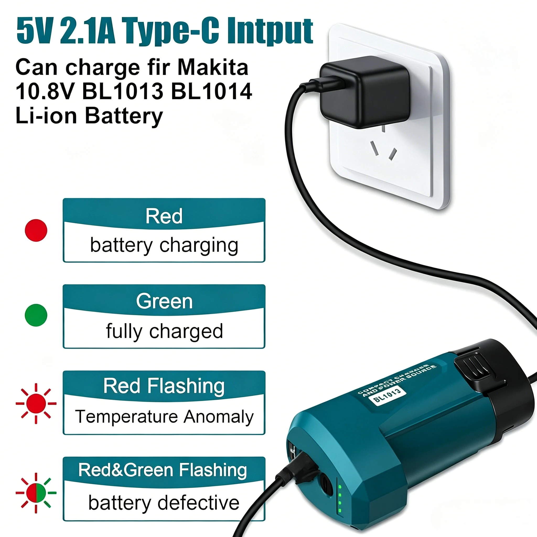 USB Power Source Charger Battery Adapter for Makita 10.8V 12V Battery with Type-C LED 2A
USB Power Source Charger Battery Adapter for Makita 10.8V 12V Battery with Type-C LED 2A