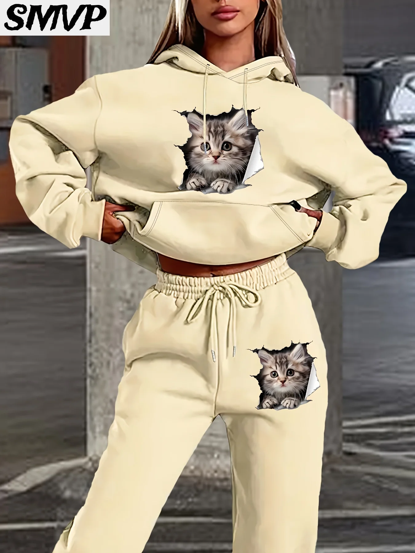 SMVP Women Girls Cotton Hoodie Set Beige Cute Kitten Peeking Print Two Piece Outfit Casual Loungewear Mother Daughter Matching
SMVP Women Girls Cotton Hoodie Set Beige Cute Kitten Peeking Print Two Piece Outfit Casual Loungewear Mother Daughter Matching