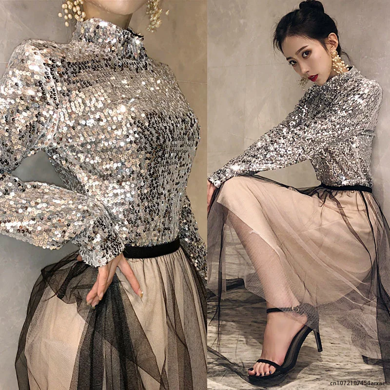 Autumn Winter Glossy Sequin T-Shirts Women's Silver O-neck Top Long Sleeve Plus Size Glitter Party Club T Shirt
Autumn Winter Glossy Sequin T-Shirts Women's Silver O-neck Top Long Sleeve Plus Size Glitter Party Club T Shirt