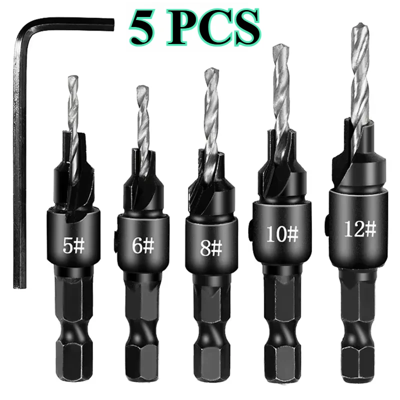 5pcs Countersink Drill Woodworking Drill Bit Set Drilling Pilot Holes for Screw Sizes #5 #6 #8 #10 #12 Cutter Screw Hole Drill
5pcs Countersink Drill Woodworking Drill Bit Set Drilling Pilot Holes for Screw Sizes #5 #6 #8 #10 #12 Cutter Screw Hole Drill