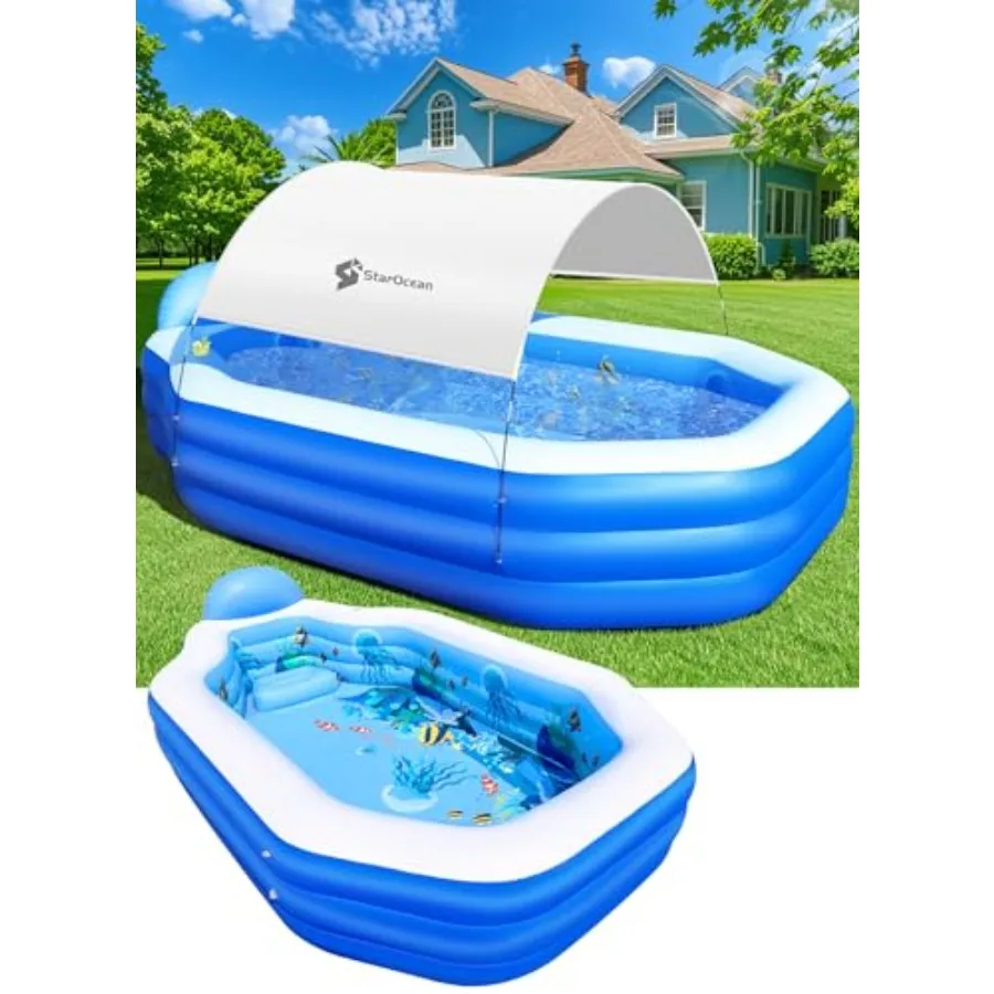Backyard inflatable pool with canopy for adults gray thickened durable material includes seats and backrest 118x75x22
Backyard inflatable pool with canopy for adults gray thickened durable material includes seats and backrest 118x75x22