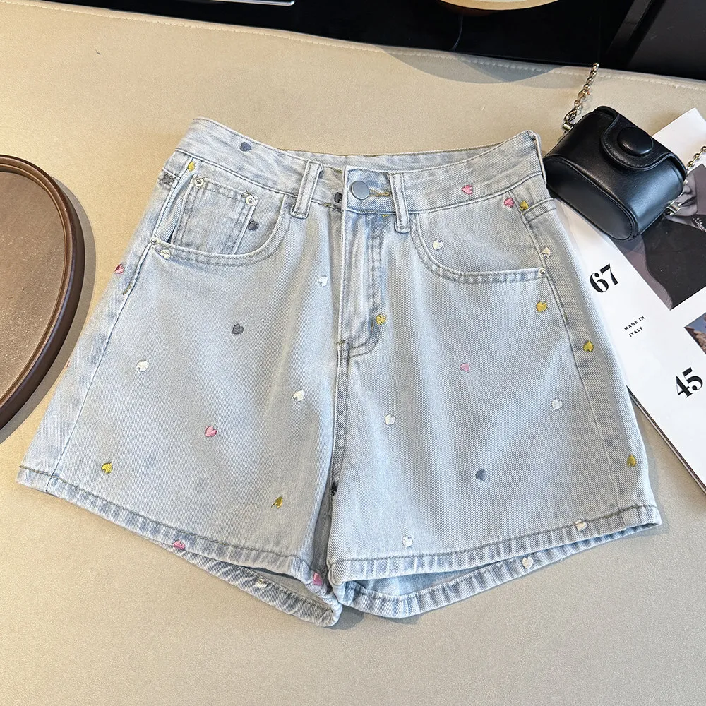Colorful Heart Embroidery Women's Denim Shorts Korean Style High Waist Casual Jean Shorts Zipper Fashion Blue Beautiful Pants
Colorful Heart Embroidery Women's Denim Shorts Korean Style High Waist Casual Jean Shorts Zipper Fashion Blue Beautiful Pants