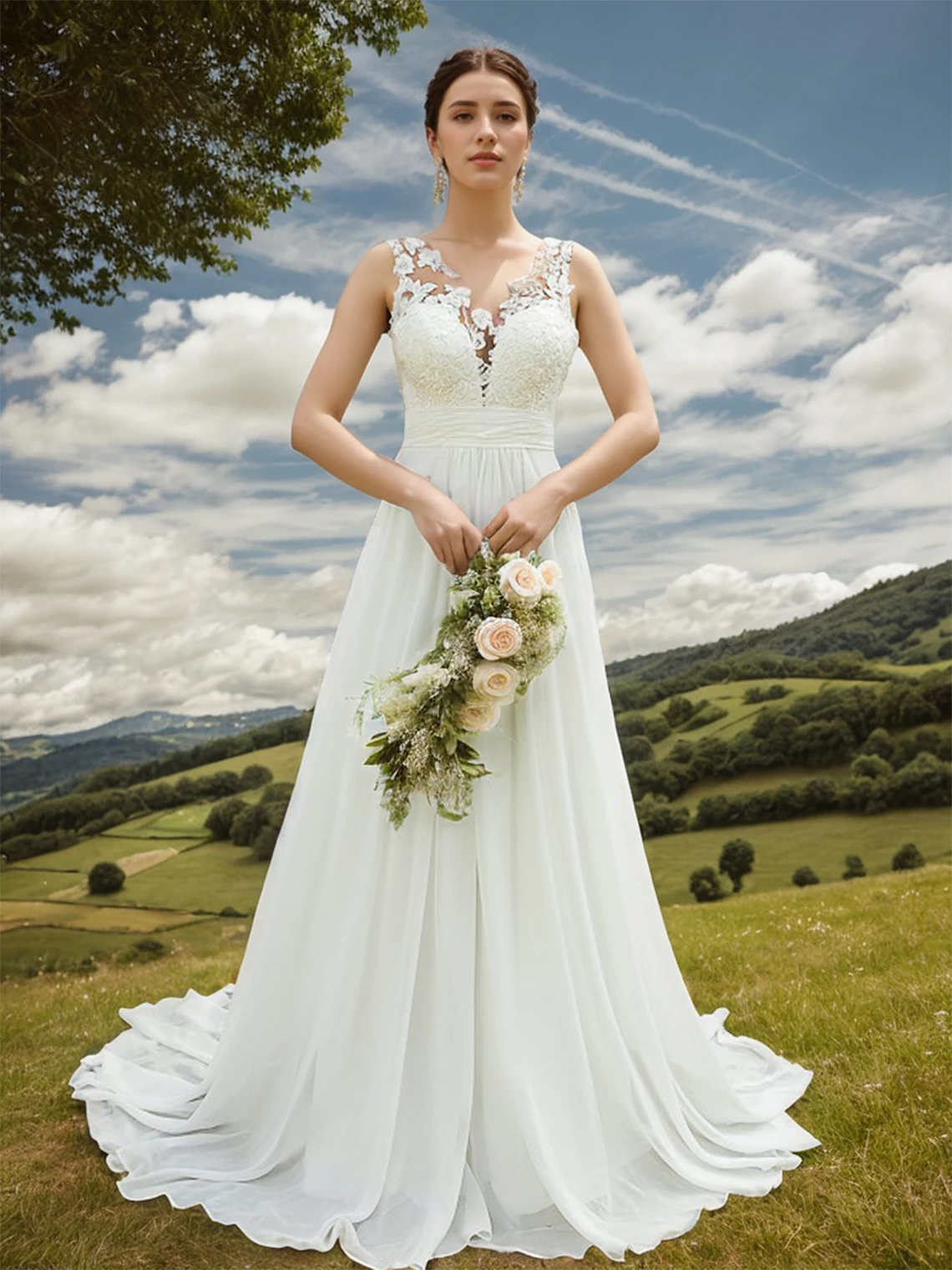 Elegant Fashions A-Line Bridal Gown Scoop Neck Sleeveless Chiffon Lace Sweep Train Rehearsal Dinner Dress 2025 Free Customized
Elegant Fashions A-Line Bridal Gown Scoop Neck Sleeveless Chiffon Lace Sweep Train Rehearsal Dinner Dress 2025 Free Customized