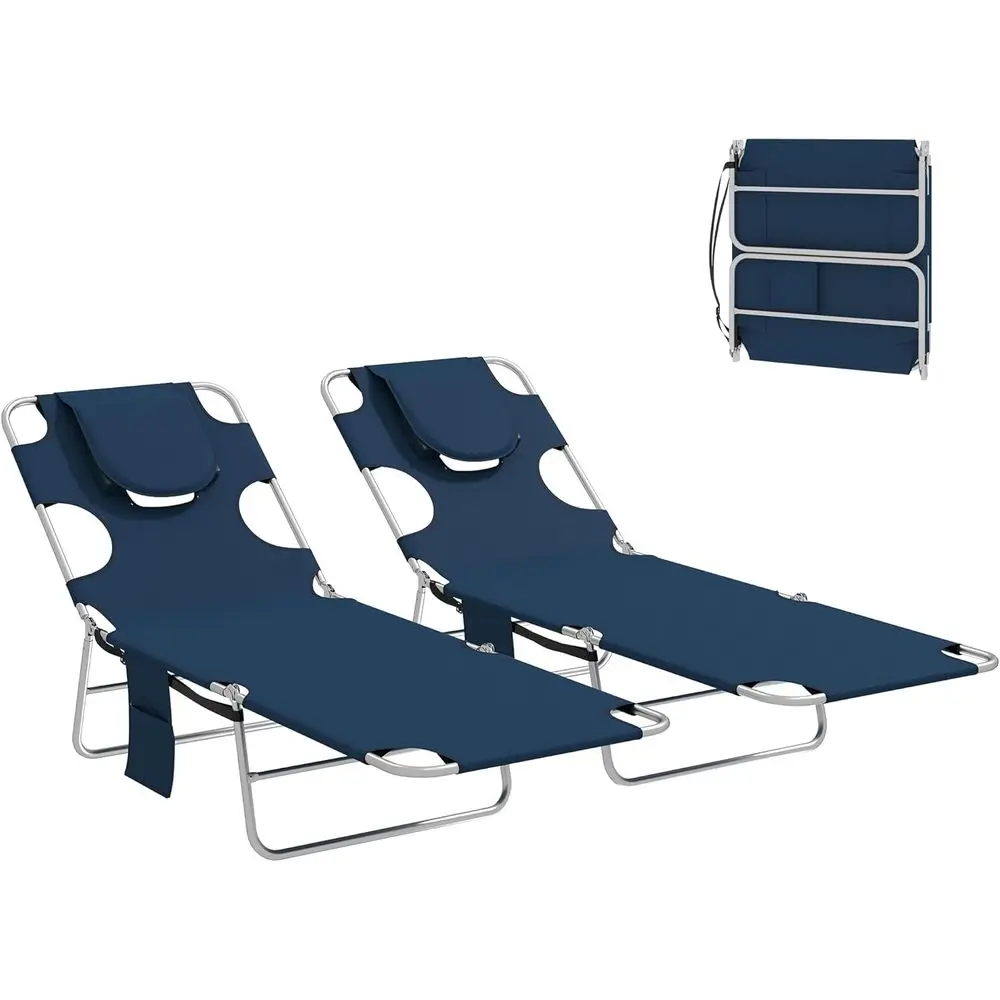 2-Piece Outdoor Chaise Lounge Set with Armrest Holes, 5-Position Reclining, Portable Tanning Chair, Blue
2-Piece Outdoor Chaise Lounge Set with Armrest Holes, 5-Position Reclining, Portable Tanning Chair, Blue