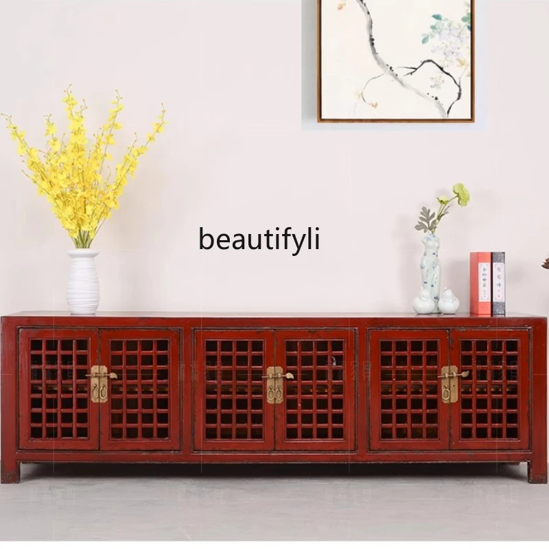 Chinese solid wood TV cabinet storage six doors and windows lattice retro old living room handmade TV cabinet decoration
Chinese solid wood TV cabinet storage six doors and windows lattice retro old living room handmade TV cabinet decoration