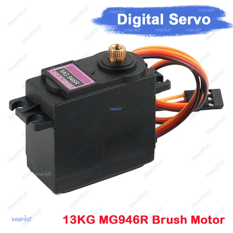 Цифровой сервопривод MG946R с крутящим моментом 13 кг, углом поворота 180/270/360 градусов, угольными щетками и медными шестернями для радиоуправляемых роботов и автомобилей
Цифровой сервопривод MG946R с крутящим моментом 13 кг, углом поворота 180/270/360 градусов, угольными щетками и медными шестернями для радиоуправляемых роботов и автомобилей