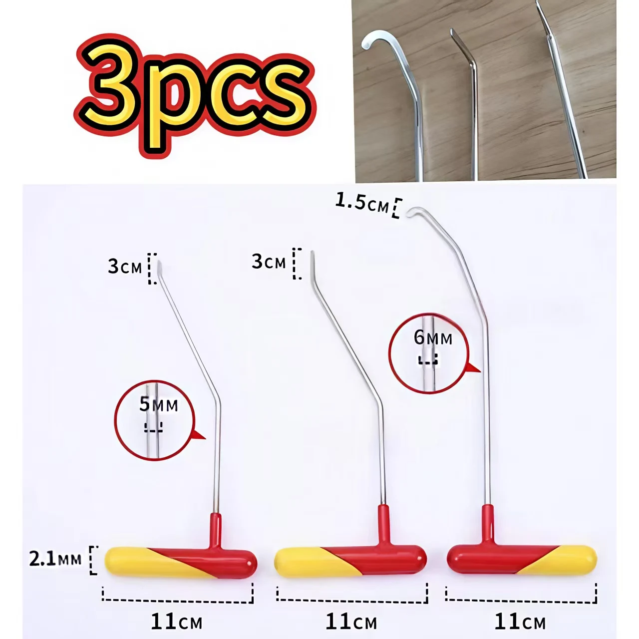 Car Dent Repair PDR Hooks 3PCS Dual Colored Non-slip Rubber Handle Alloy Steel Dent Removal Lever Rod For Hail Damage Repair
Car Dent Repair PDR Hooks 3PCS Dual Colored Non-slip Rubber Handle Alloy Steel Dent Removal Lever Rod For Hail Damage Repair