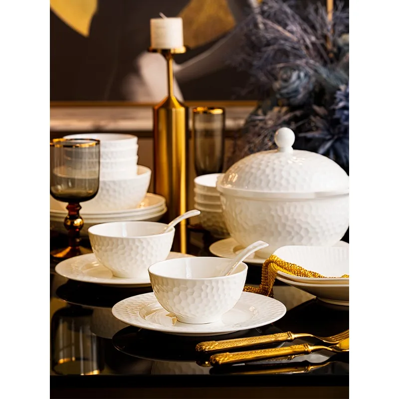 Bone china bowl set, high-end sense of dishes, household pure white underglaze color, housewarming
Bone china bowl set, high-end sense of dishes, household pure white underglaze color, housewarming