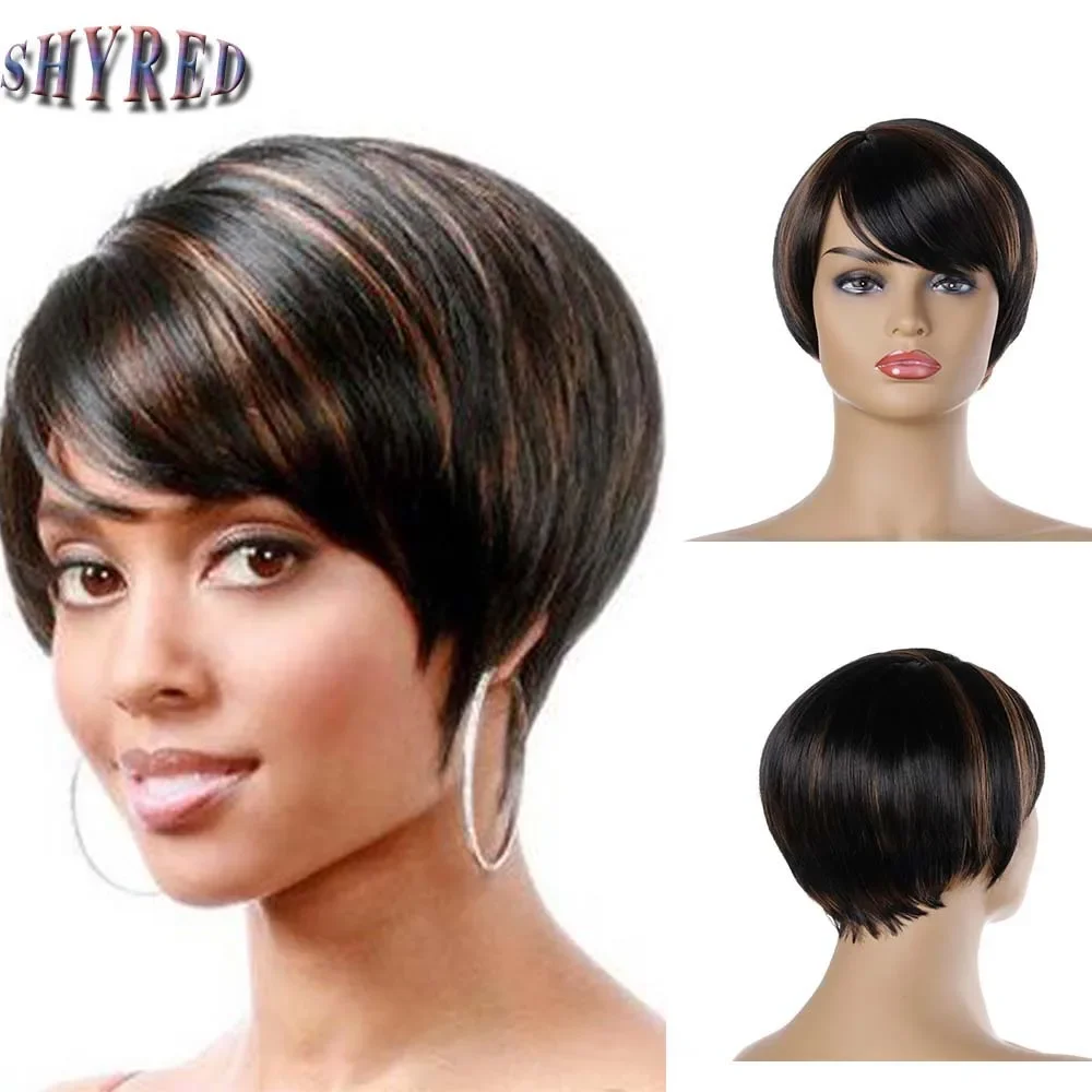 Synthetic Short Wigs Ombre Black Mixed Brown Straight Wig with Side Bangs Heat Resistant For Women Cosplay Costume Wig Party
Synthetic Short Wigs Ombre Black Mixed Brown Straight Wig with Side Bangs Heat Resistant For Women Cosplay Costume Wig Party