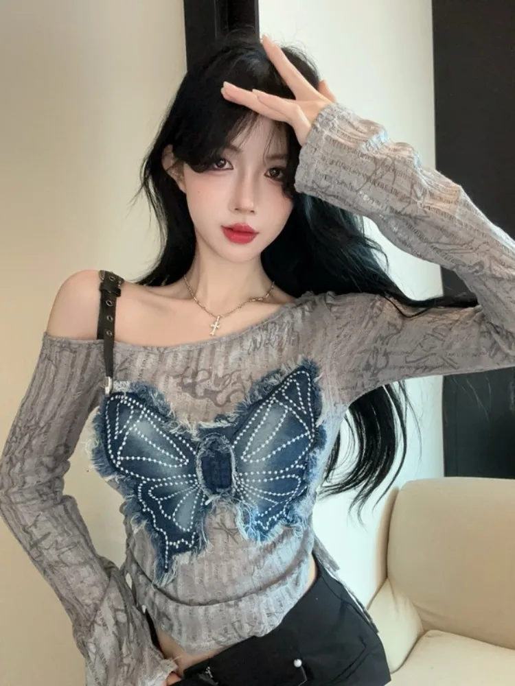 Cool Spicy Girl Denim Patchwork Shoulder Bared Long Sleeve Knitted Top Women's Autumn Design Slim Fit Drawstring Ba...
Cool Spicy Girl Denim Patchwork Shoulder Bared Long Sleeve Knitted Top Women's Autumn Design Slim Fit Drawstring Ba...