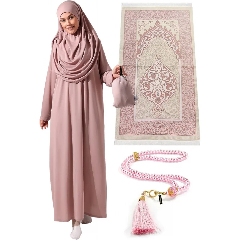 Muslim Dresses for Women, One-Piece Prayer Dress & Prayer Rug & Beads, Islamic Gift Set for Eid Ramadan
Muslim Dresses for Women, One-Piece Prayer Dress & Prayer Rug & Beads, Islamic Gift Set for Eid Ramadan
