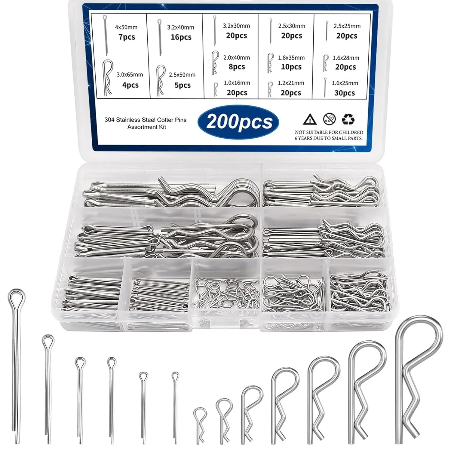 Pin Combination Kit 304 Stainless Steel 13 Sizes Hardware Pin and Hair Clip R Clip Suitable for Hanging Pin Lock
Pin Combination Kit 304 Stainless Steel 13 Sizes Hardware Pin and Hair Clip R Clip Suitable for Hanging Pin Lock
